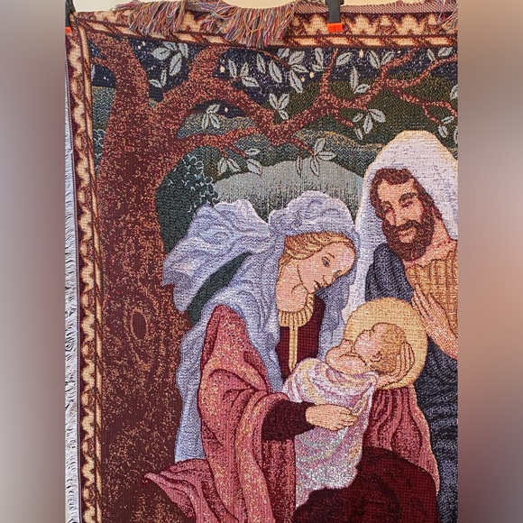 Handmade Baby Jesus Mary Joseph Tapestry Throw Blanket - Picture 5 of 6